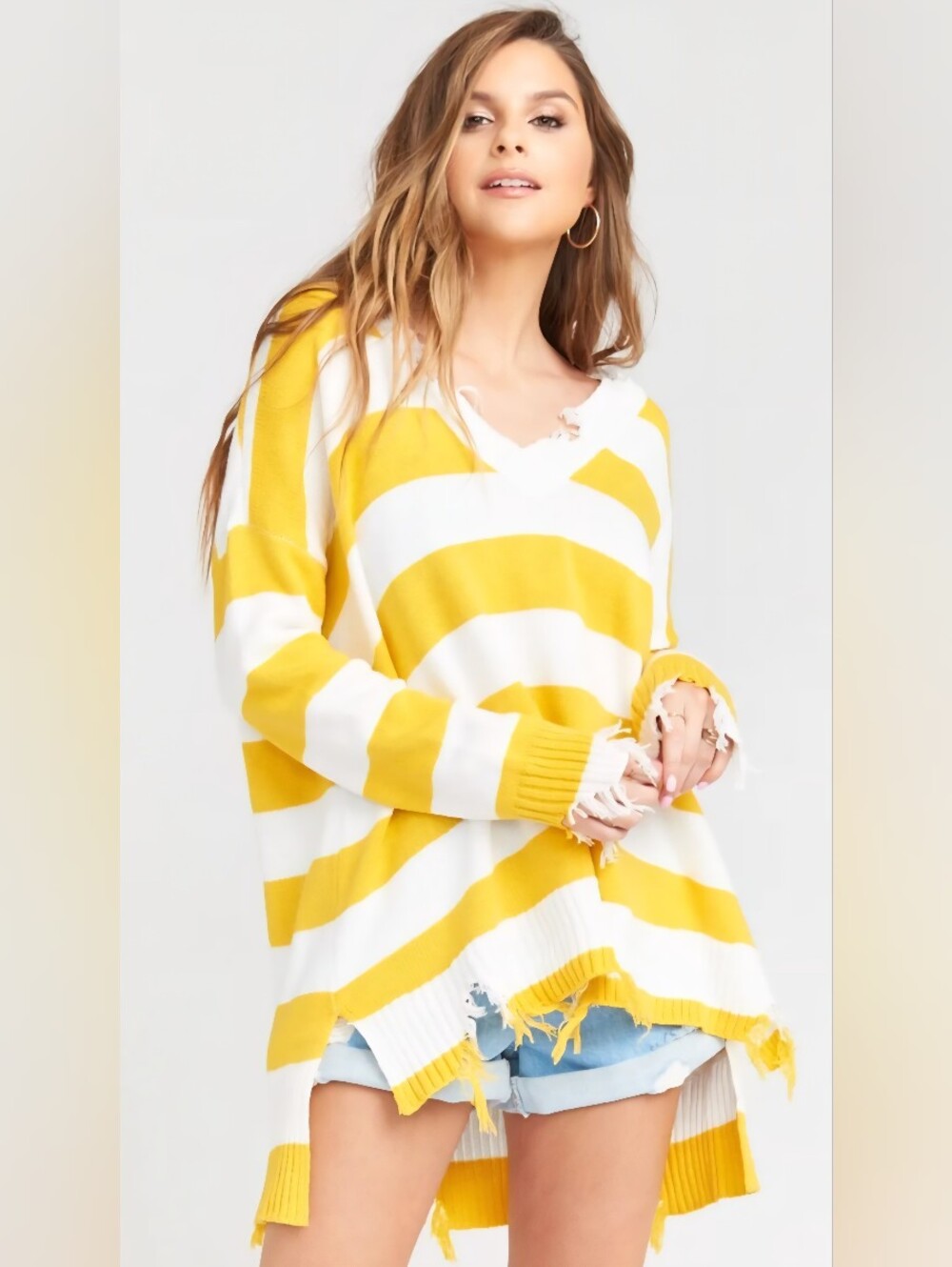 Show Me Your Mumu Womens Oversized Small Delphina Distressed Rugby Sweater